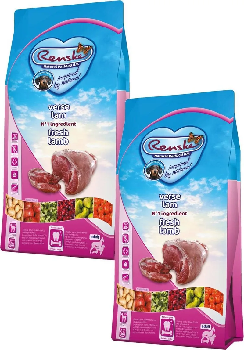 Adult Lam - Hondenvoer - 2 x 2 kg Graanvrij de Renske – photo produit