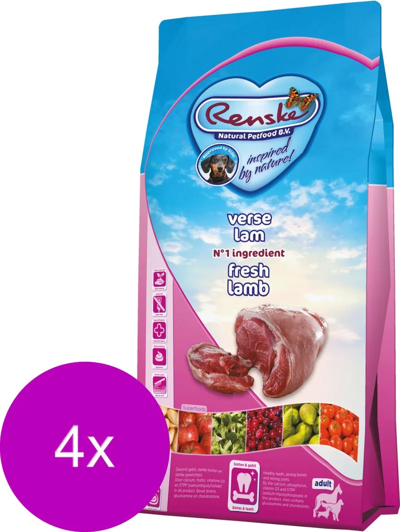 Adult Lam - Hondenvoer - 4 x 2 kg Graanvrij von Renske – Produktfoto