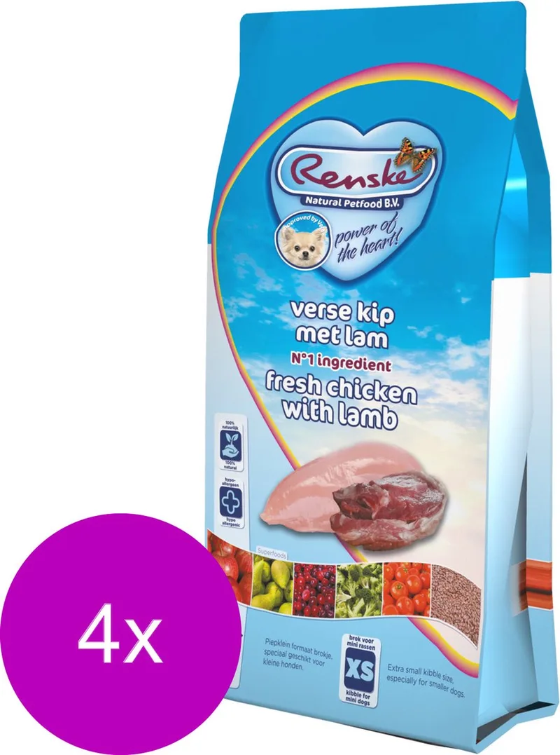 Adult Mini - Hondenvoer - 4 x Kip Lam 2 kg by Renske – product photo