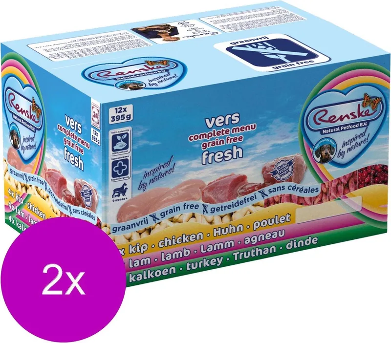 Adult Multi Graanvrij - Hondenvoer - 2 x Kip Kalkoen Lam 12 x 395 g de Renske – photo produit
