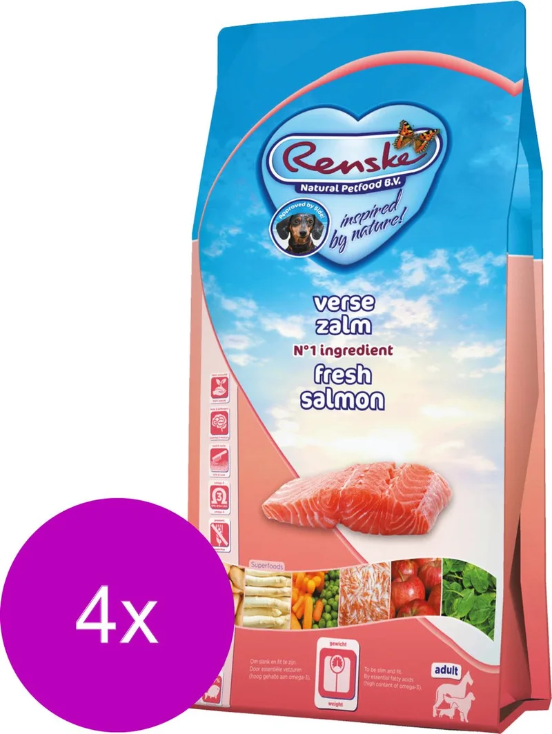 Adult Zalm - Hondenvoer - 4 x 2 kg Graanvrij by Renske – product photo