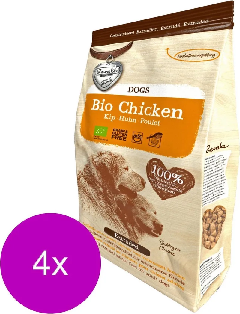 Bio Geëxtrudeerd Kip - Hondenvoer - 4 x 300 g von Renske – Produktfoto