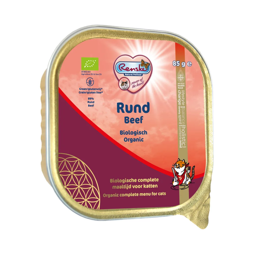 Bio Vers Gestoomd Kattenvoer Nat Rund 85 gr de Renske – photo produit