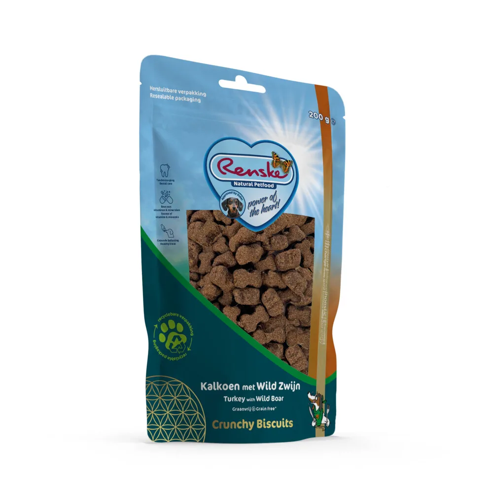 6x Renske Gezonde Beloning Crunchy Hondensnack Kalkoen & Wild Zwijn 200 gr van Renske – productfoto