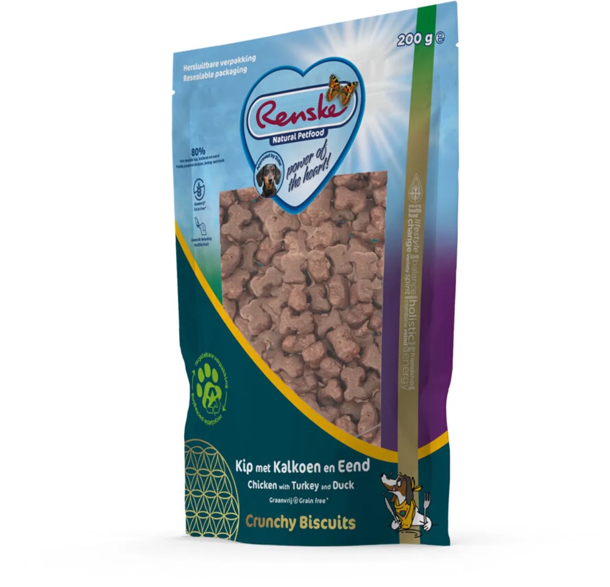 Gezonde Beloning Crunchy Hondensnack Kip & Kalkoen & Eend - 200 gr van Renske – productfoto