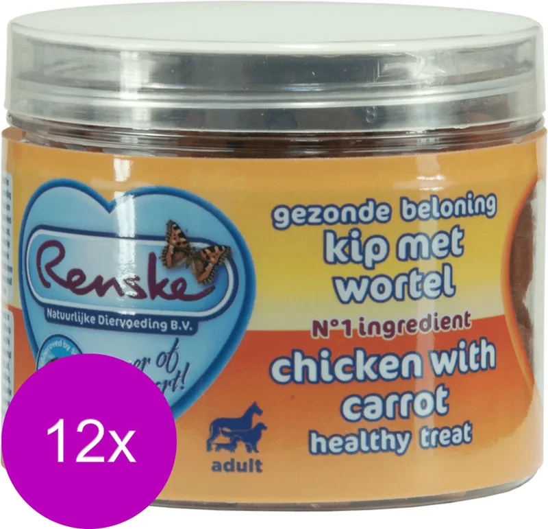 Gezonde Beloning Hartjes 100 g - Hondensnacks - 12 x Kip&Wortel by Renske – product photo