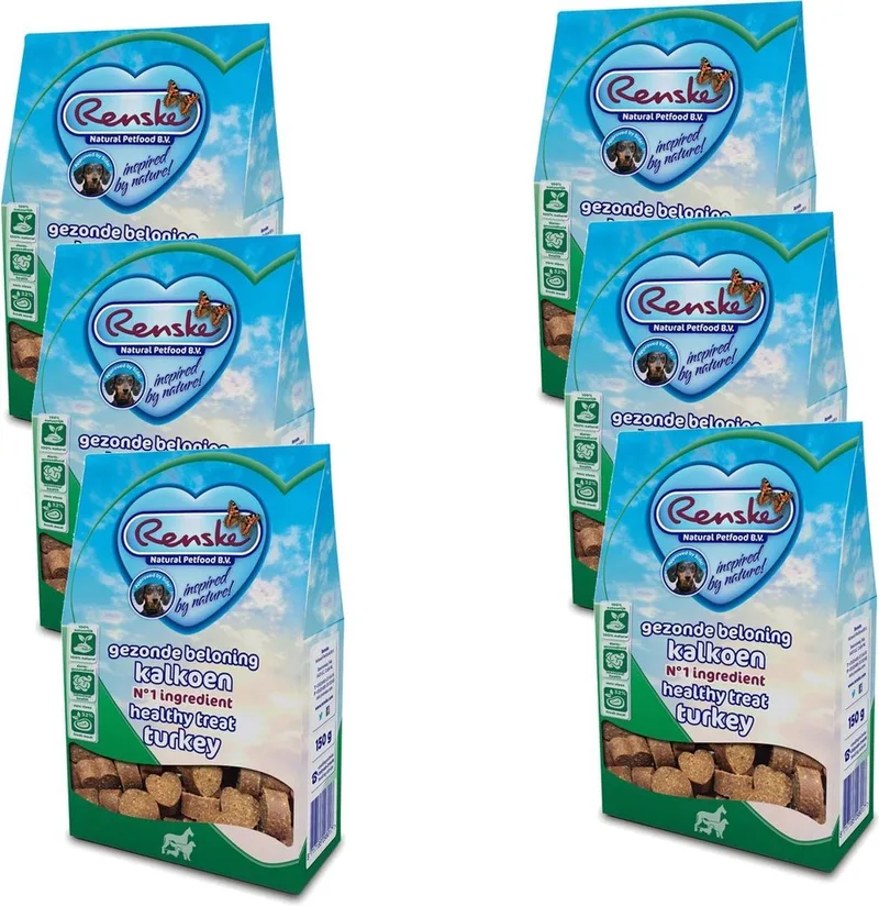 Gezonde Beloning Hartjes 150 g - Hondensnacks - 6 x Kalkoen by Renske – product photo