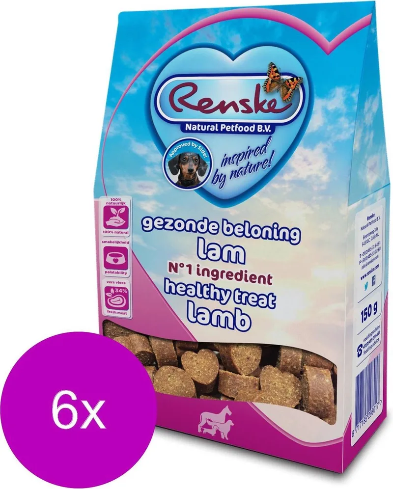 Gezonde Beloning Hartjes 150 g - Hondensnacks - 6 x Lam von Renske – Produktfoto