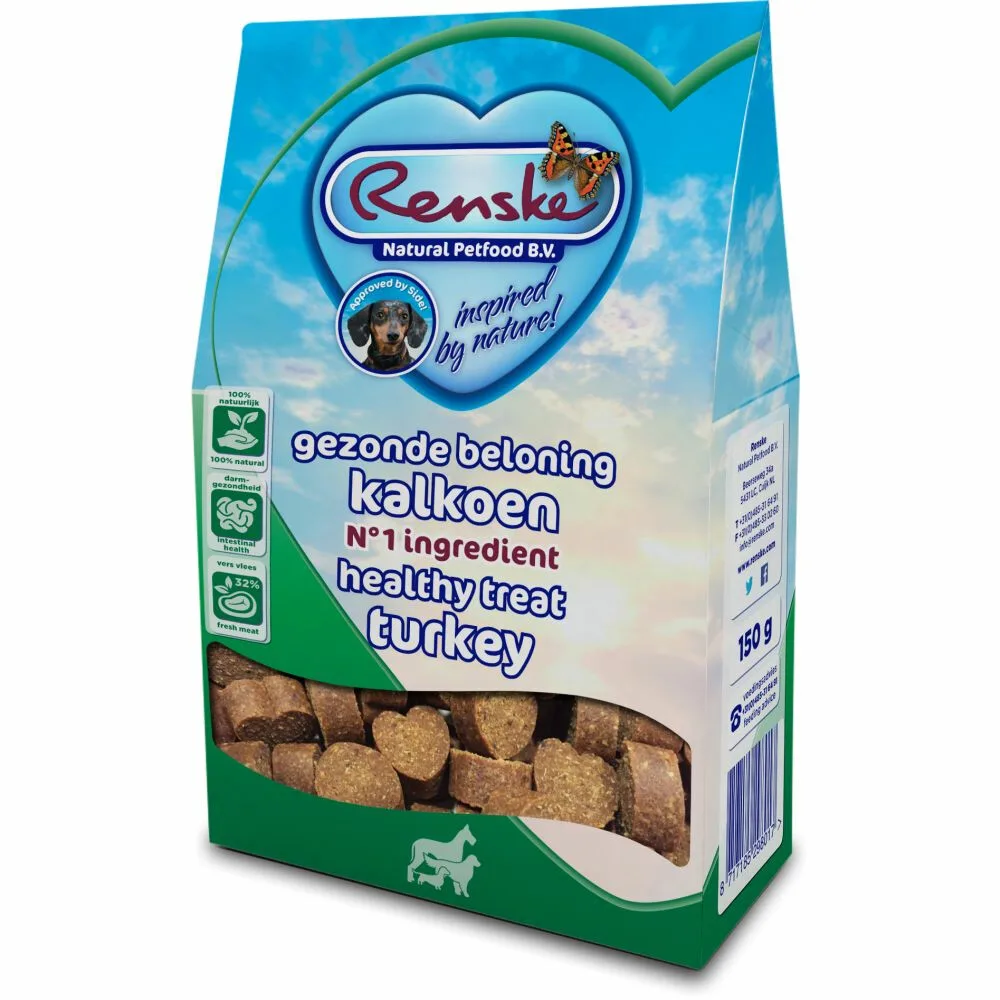 Gezonde Beloning Hartjes Hondensnack Kalkoen 150 gr by Renske – product photo