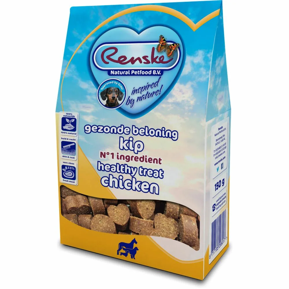 Gezonde Beloning Hartjes Hondensnack Kip 150 gr van Renske – productfoto