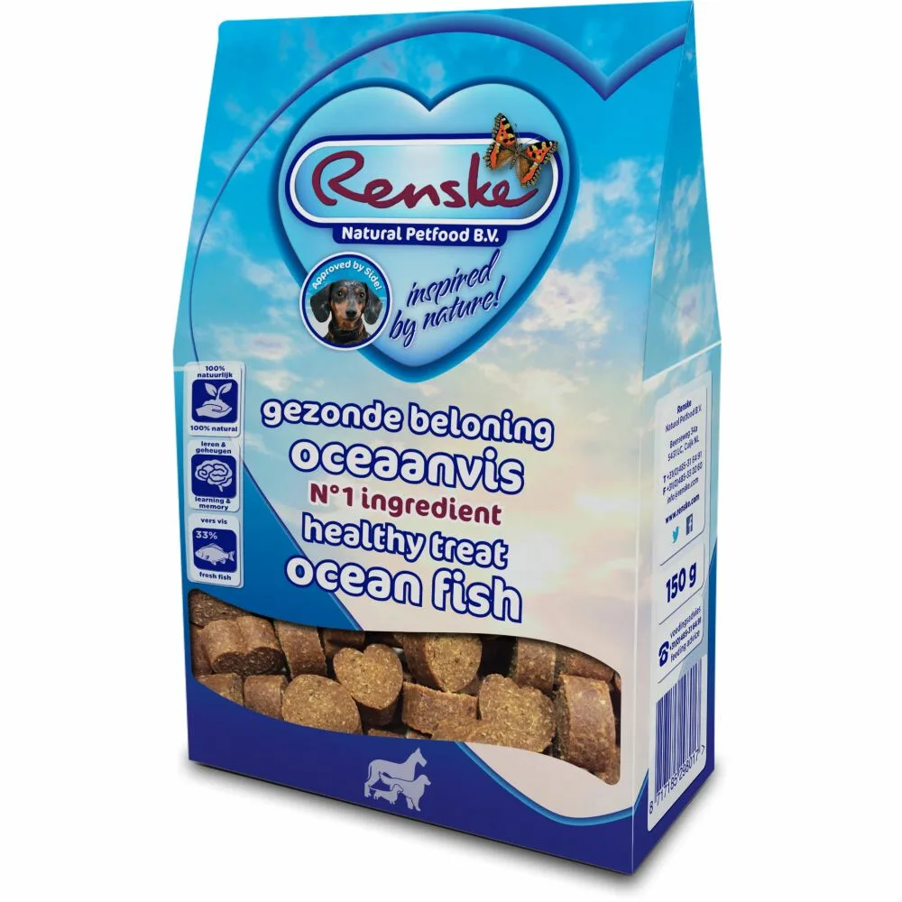 Gezonde Beloning Hartjes Hondensnack Oceaanvis 150 gr van Renske – productfoto