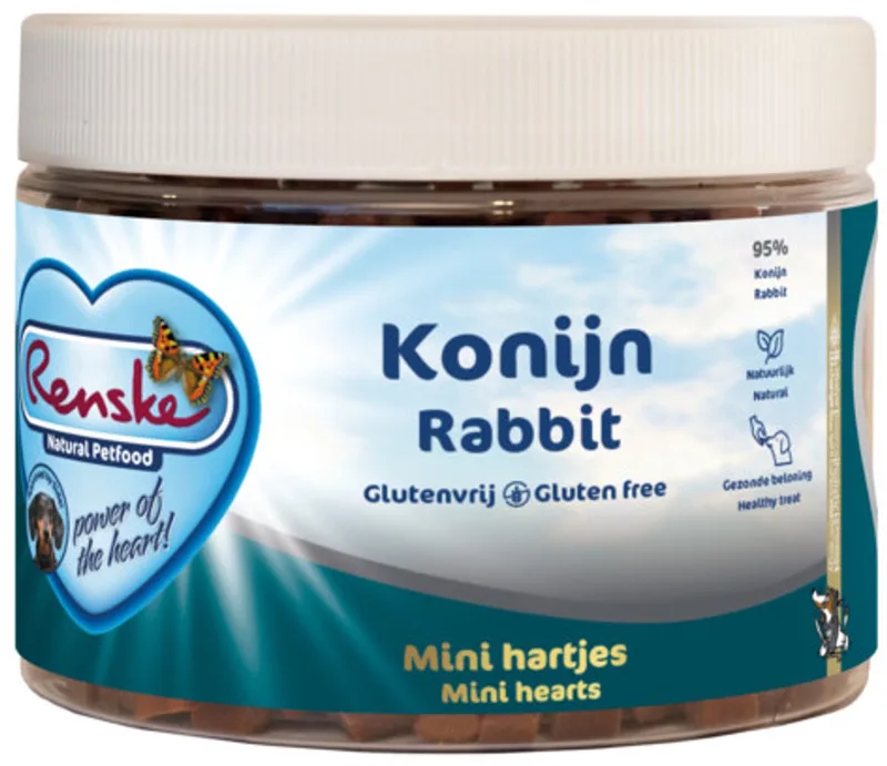 Gezonde Beloning Mini Hartjes Hondensnack Konijn - 6 x 300 gr - Voordeelverpakking by Renske – product photo