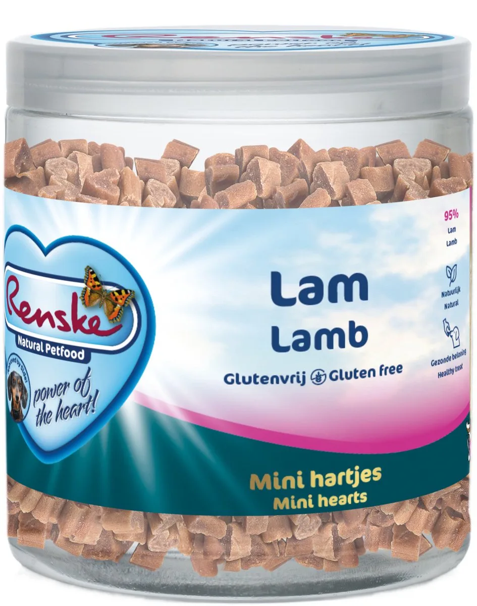 Gezonde Beloning Mini Hartjes - Verwensnacks - Lam 300 g van Renske – productfoto