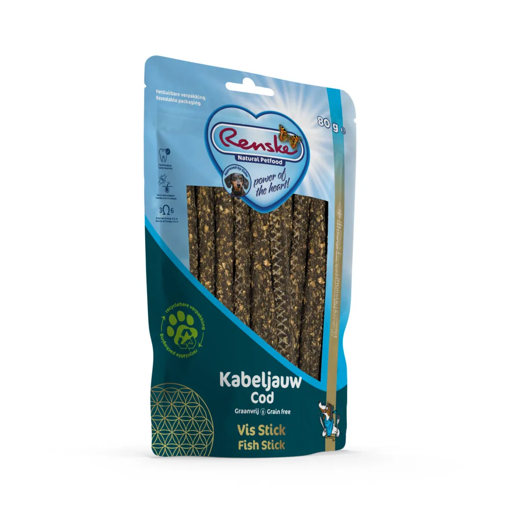 10x Renske Gezonde Beloning Sticks Hondensnack Kabeljauw 80 gr van Renske – productfoto
