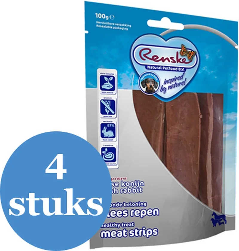 Gezonde Beloning Vlees Strip Konijn Hondensnack - 4 x 100 g de Renske – photo produit