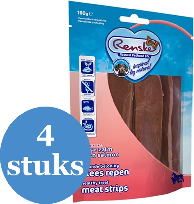 Gezonde Beloning Vlees Strip Zalm Hondensnack - 4 x 100 g von Renske – Produktfoto