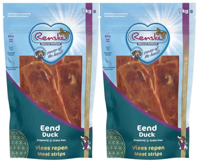 Gezonde Beloning Vleesrepen Hondensnack Eend - 2 x 1 kg - Voordeelverpakking by Renske – product photo