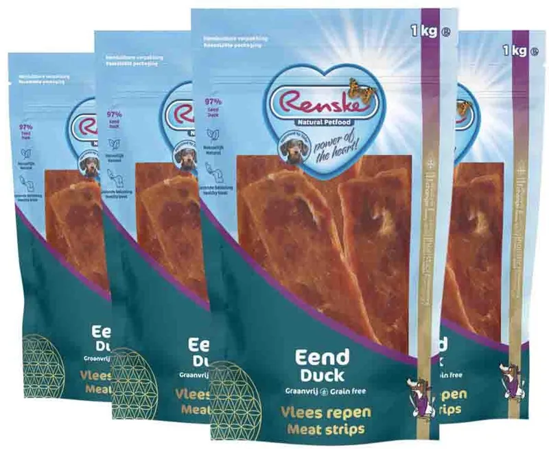 Gezonde Beloning Vleesrepen Hondensnack Eend - 4 x 1 kg - Voordeelverpakking fra Renske – produktbillede