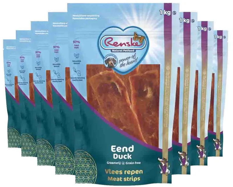 Gezonde Beloning Vleesrepen Hondensnack Eend - 8 x 1 kg - Voordeelverpakking by Renske – product photo