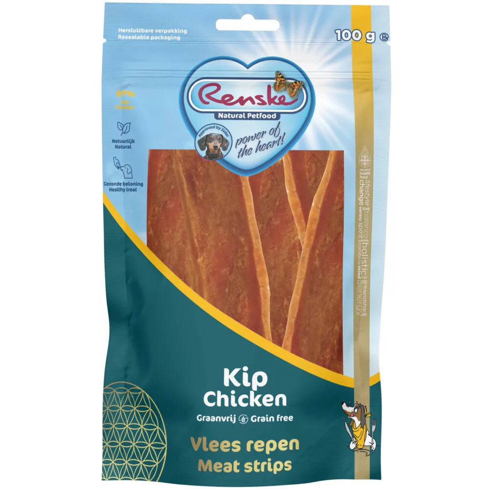 Gezonde Beloning Vleesrepen Hondensnack Kip 100 gr by Renske – product photo