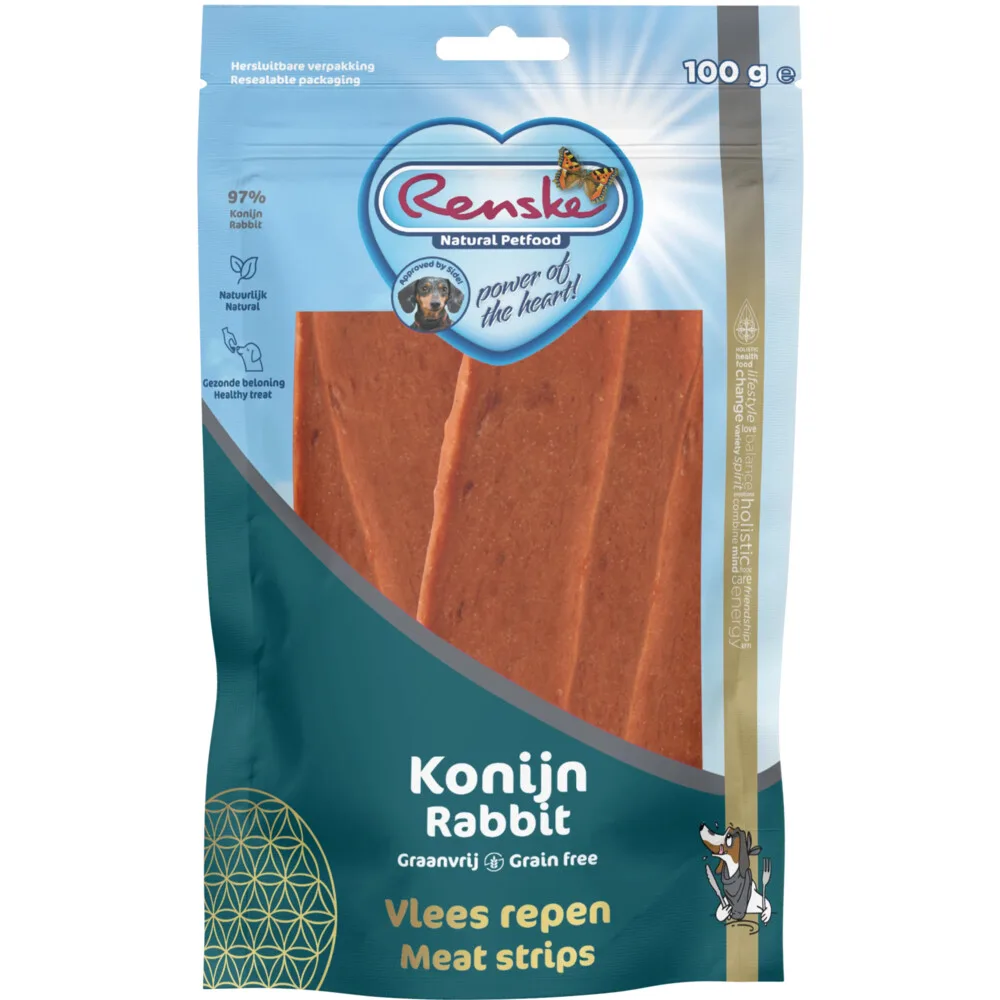 Gezonde Beloning Vleesrepen Hondensnack Konijn 100 gr by Renske – product photo