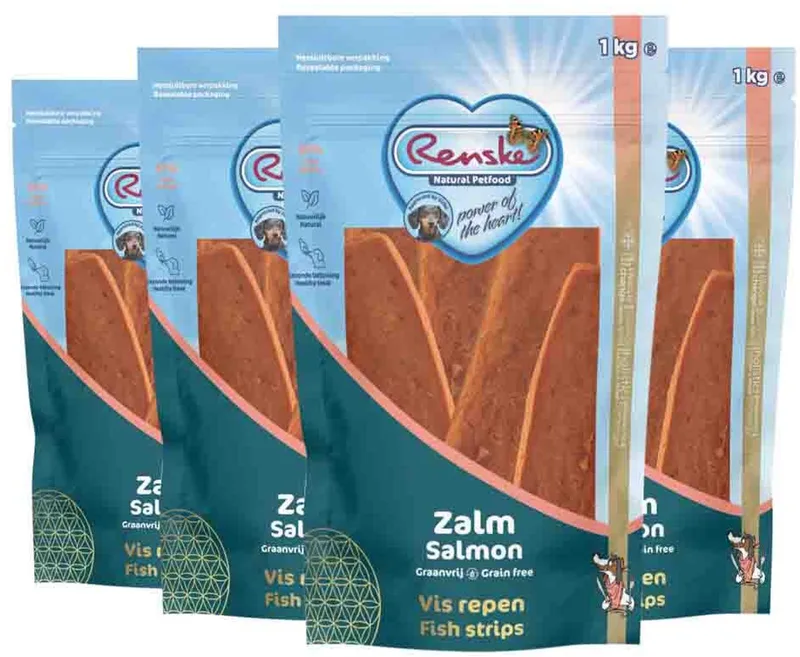 Gezonde Beloning Vleesrepen Hondensnack Zalm - 4 x 1 kg - Voordeelverpakking de Renske – photo produit