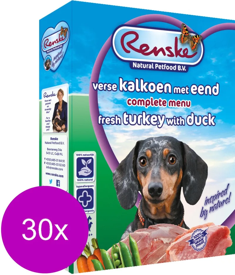 Honden Natvoer - Kalkoen/eend - Hondenvoer - 30 x 395 g by Renske – product photo