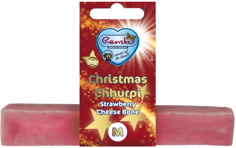 Hondensnack Chhurpi Kerst Kauwkluif M Aardbei Gedrag - 48 gr by Renske – product photo