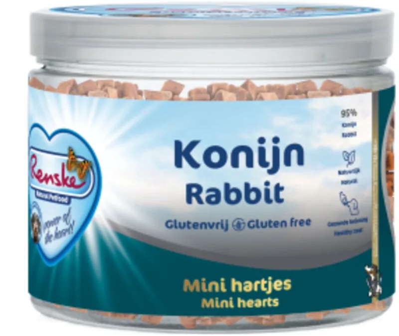 Hondensnacks RENSKE - Graanvrije Mini Hartjes Konijn - 100g, Glutenvrij, Suikervrij de Renske – photo produit