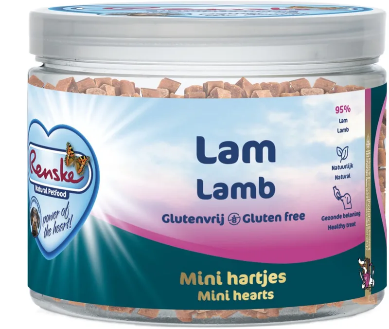 Hondensnacks RENSKE - Mini Hartjes Lam - Graanvrij, Glutenvrij, 100g by Renske in Brown – product photo