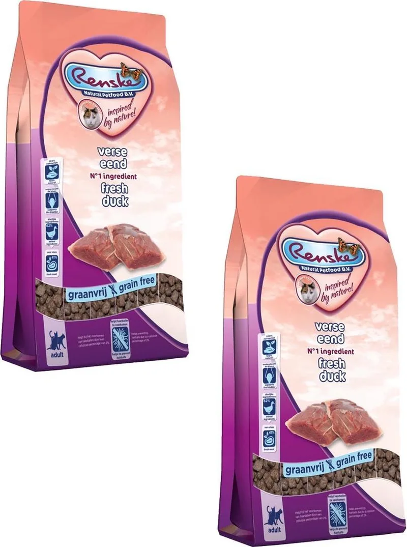 Kat Adult Verse Eend - Kattenvoer - 2 x 400 g von Renske – Produktfoto