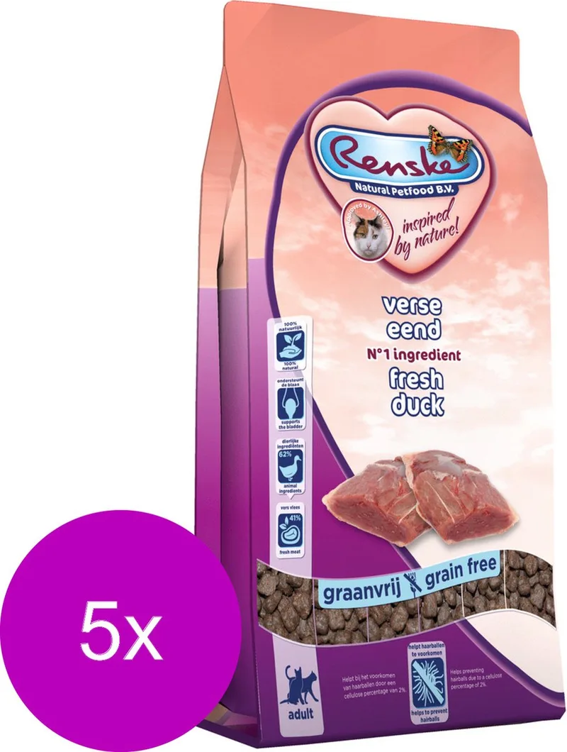 Kat Adult Verse Eend - Kattenvoer - 5 x 1.5 kg de Renske – photo produit
