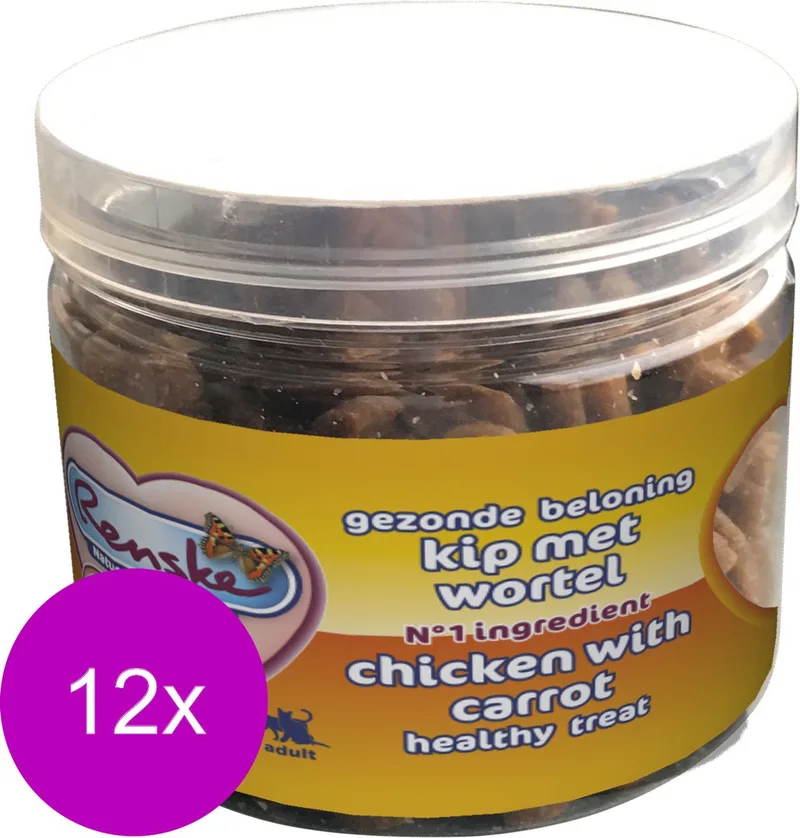 Kat Beloning Hartjes 100 g - Kattensnack - 12 x Kip&Wortel von Renske – Produktfoto