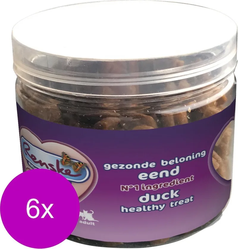 Kat Beloning Hartjes 100 g - Kattensnack - 6 x Eend by Renske – product photo