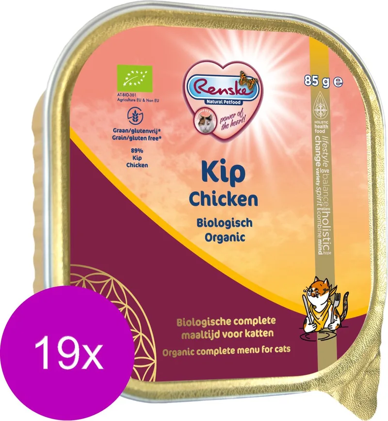 Kat Bio Alu 85 g - Kattenvoer - 19 x Kip Graanvrij - NL-BIO-01 de Renske – photo produit
