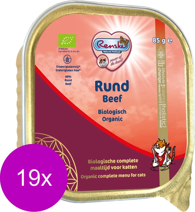 Kat Bio Alu 85 g - Kattenvoer - 19 x Rund Graanvrij - NL-BIO-01 de Renske – photo produit