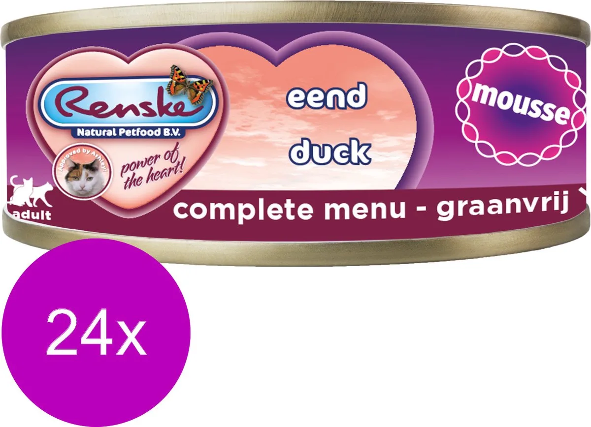 Kat Mousse Eend - Graanvrij, 24x70 gram - Gezonde natvoeding zonder granen by Renske – product photo