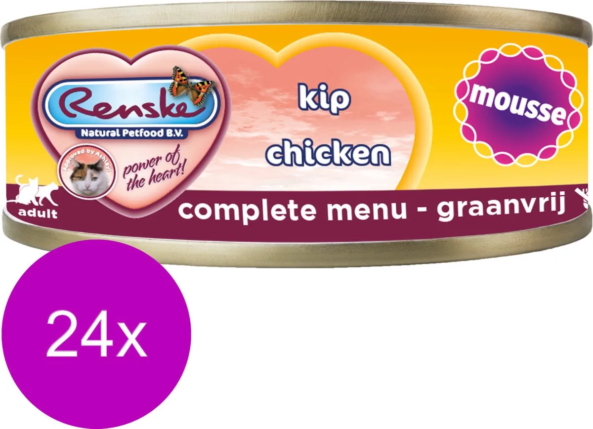 Kat Mousse - Graanvrij Kip - 24x70g Natuurlijke Voeding de Renske – photo produit
