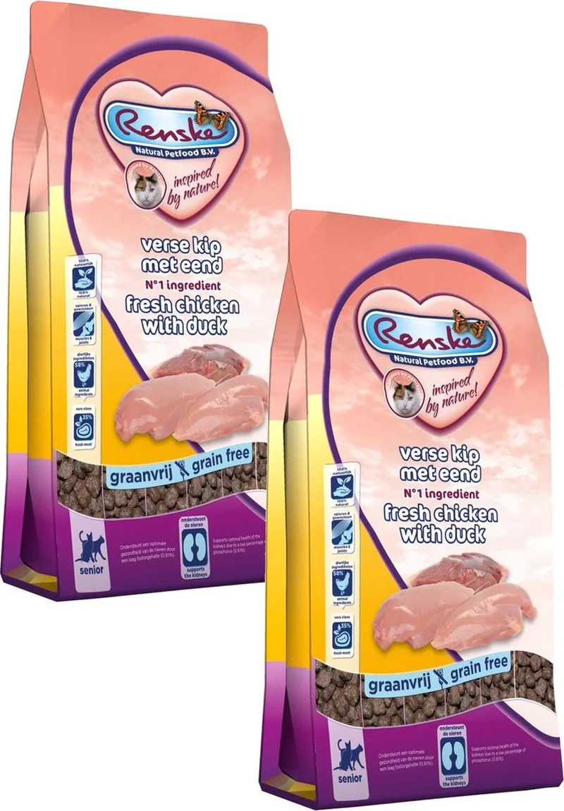 Kat Senior Verse Kip&Eend - Kattenvoer - 2 x 400 g by Renske – product photo