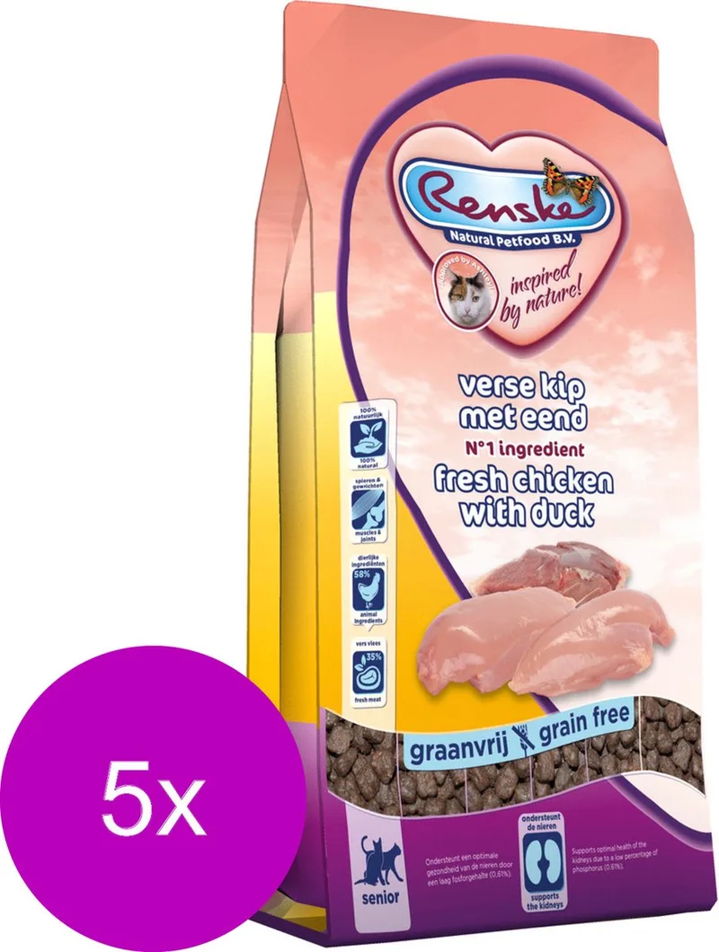 Kat Senior Verse Kip&Eend - Kattenvoer - 5 x 1.5 kg by Renske – product photo