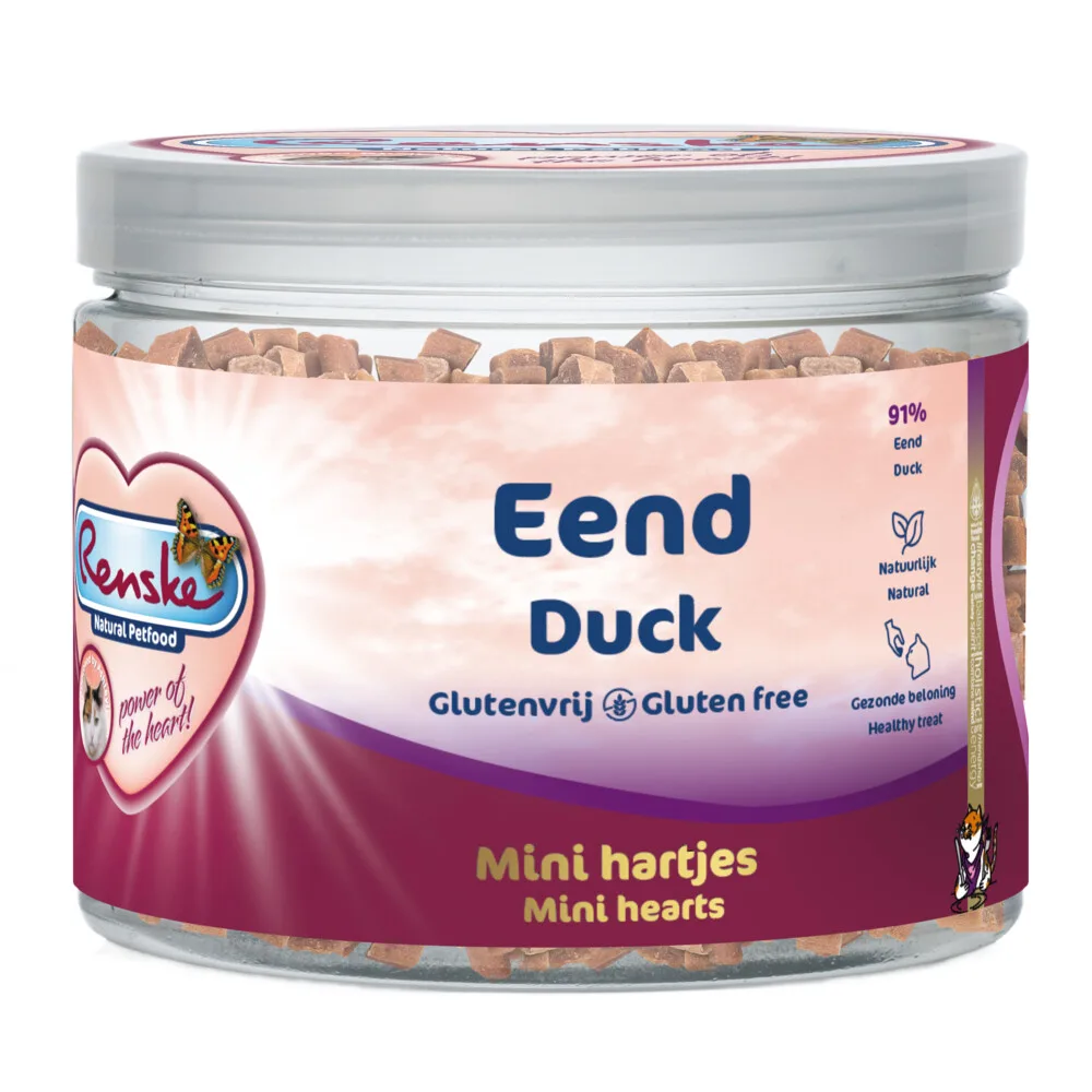 Kattensnack Gezonde Beloning Hartjes Eend 100 gr van Renske – productfoto