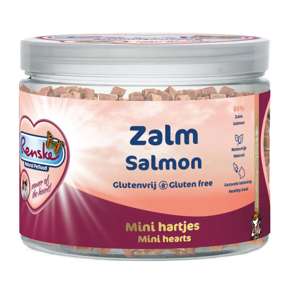 Kattensnack Gezonde Beloning Hartjes Zalm 100 gr von Renske – Produktfoto