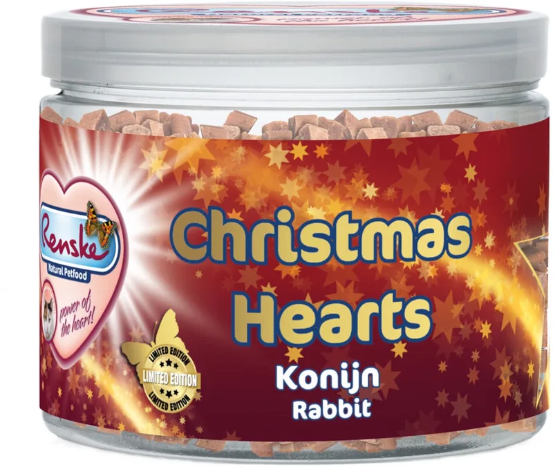 Kattensnack Gezonde Beloning Mini Kerst Hartjes Konijn - 100 gr de Renske – photo produit