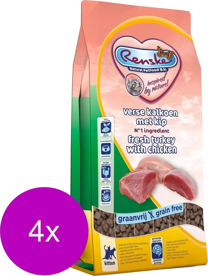Kitten Verse Kalkoen&Kip - Kattenvoer - 4 x 400 g by Renske – product photo