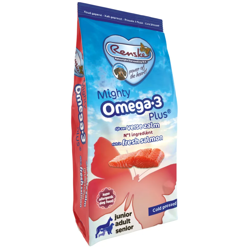 Mighty Omega-3 Plus Geperst Hondenvoer Zalm 3 kg van Renske – productfoto