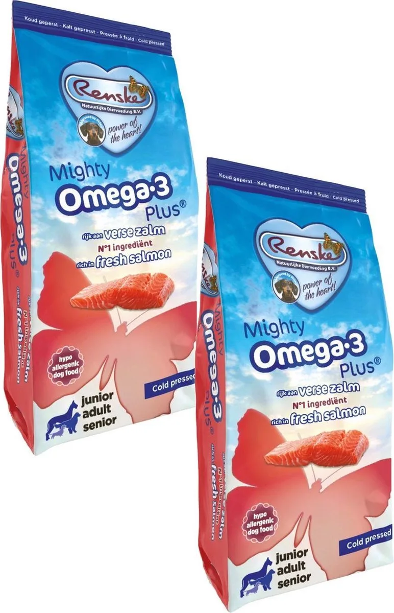Mighty Omega Plus Adult Geperst Zalm - Hondenvoer - 2 x 3 kg de Renske – photo produit