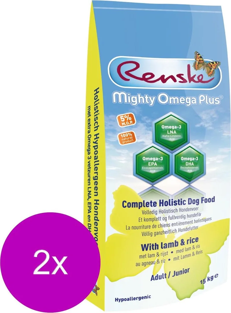 Mighty Omega Plus Junior/Adult Lam&Rijst - Hondenvoer - 2 x 3 kg Dogshopper by Renske – product photo
