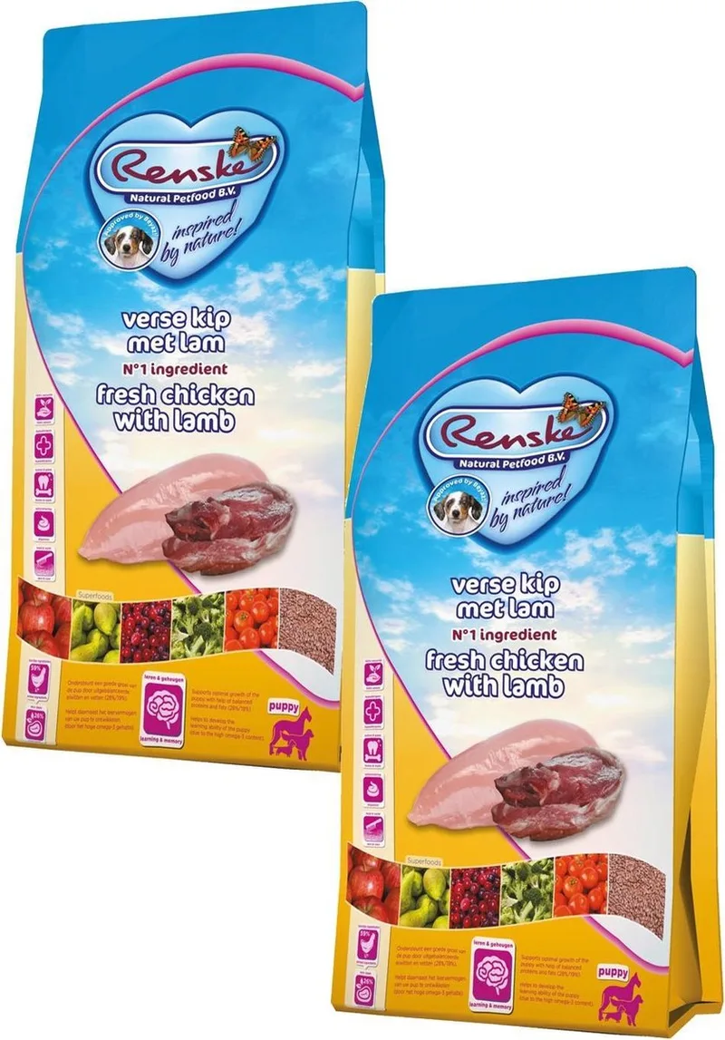 Puppy Kip&Lam&Rijst - Hondenvoer - 2 x 2 kg by Renske – product photo