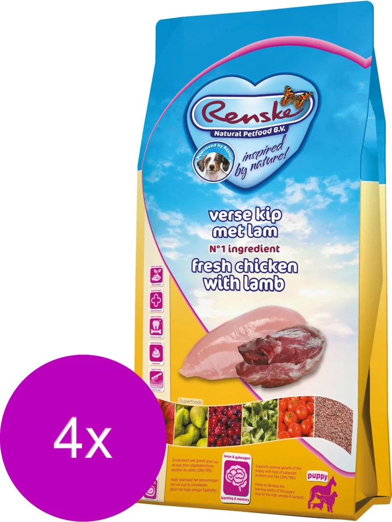 Puppy Kip&Lam&Rijst - Hondenvoer - 4 x 2 kg by Renske – product photo