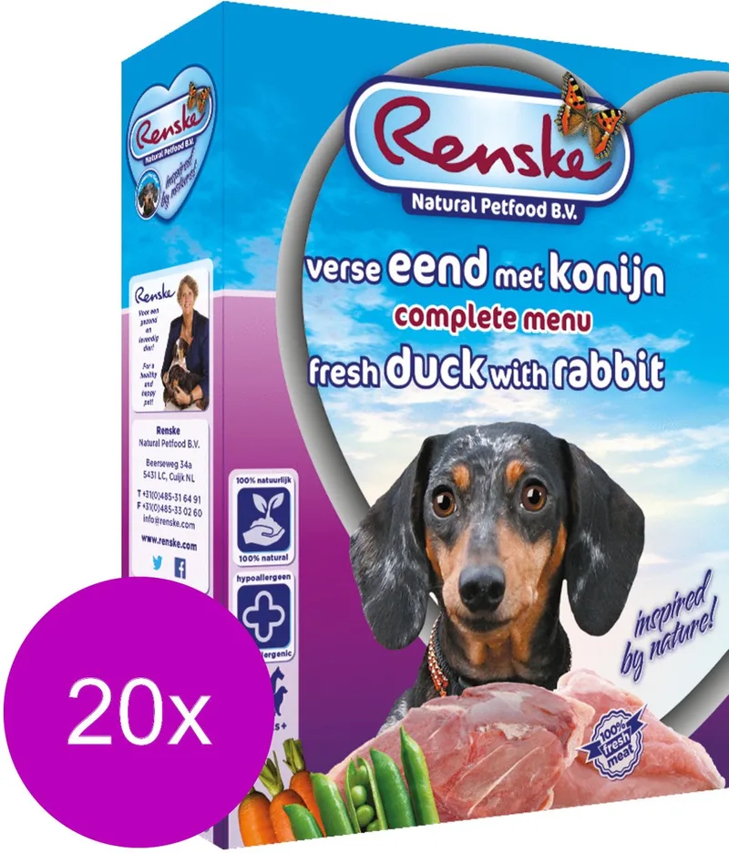 Senior - Hondenvoer - 20 x Konijn Eend 395 g de Renske – photo produit